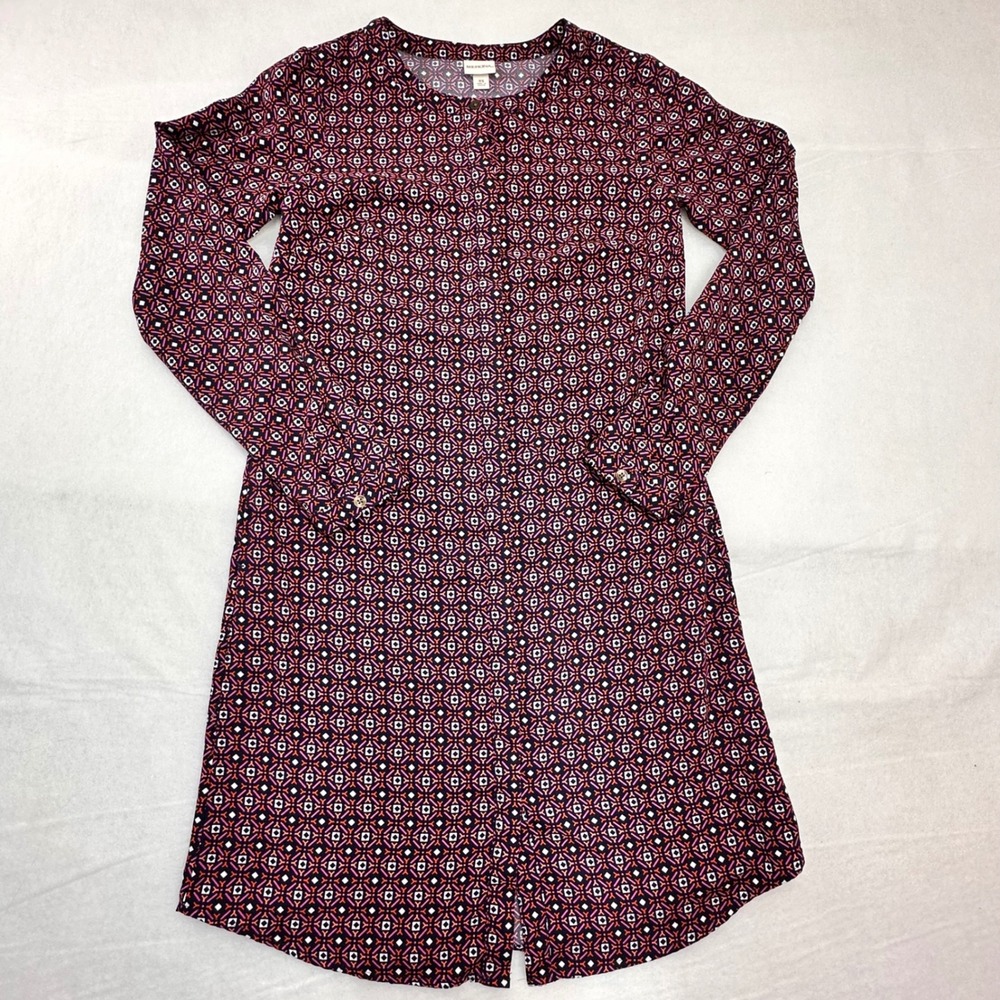 Merona Womens XS Long Sleeve‎ Geometric Print Button Front Shirt Dress Navy Pink